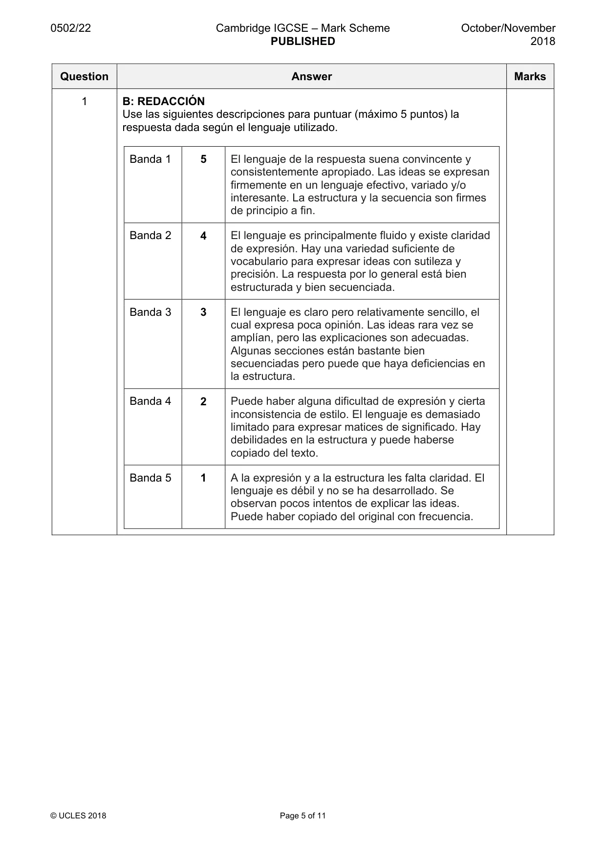 Mark scheme, page 5 of 11