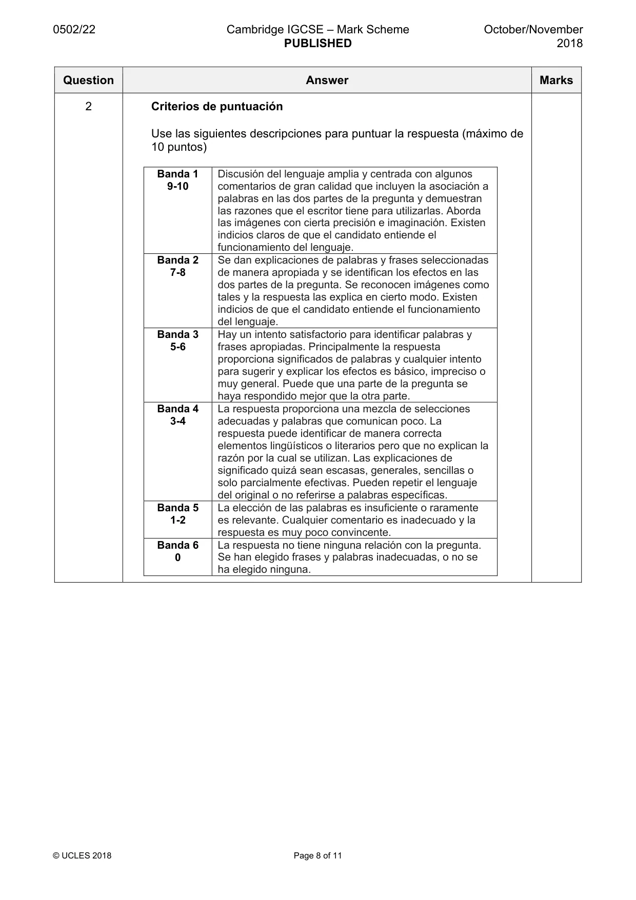 Mark scheme, page 8 of 11
