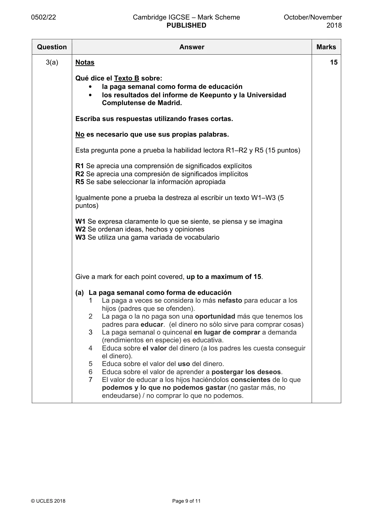 Mark scheme, page 9 of 11
