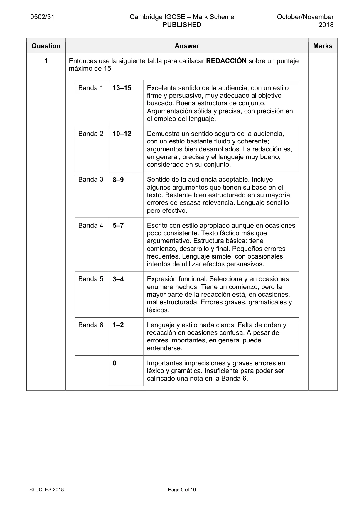 Mark scheme, page 5 of 10