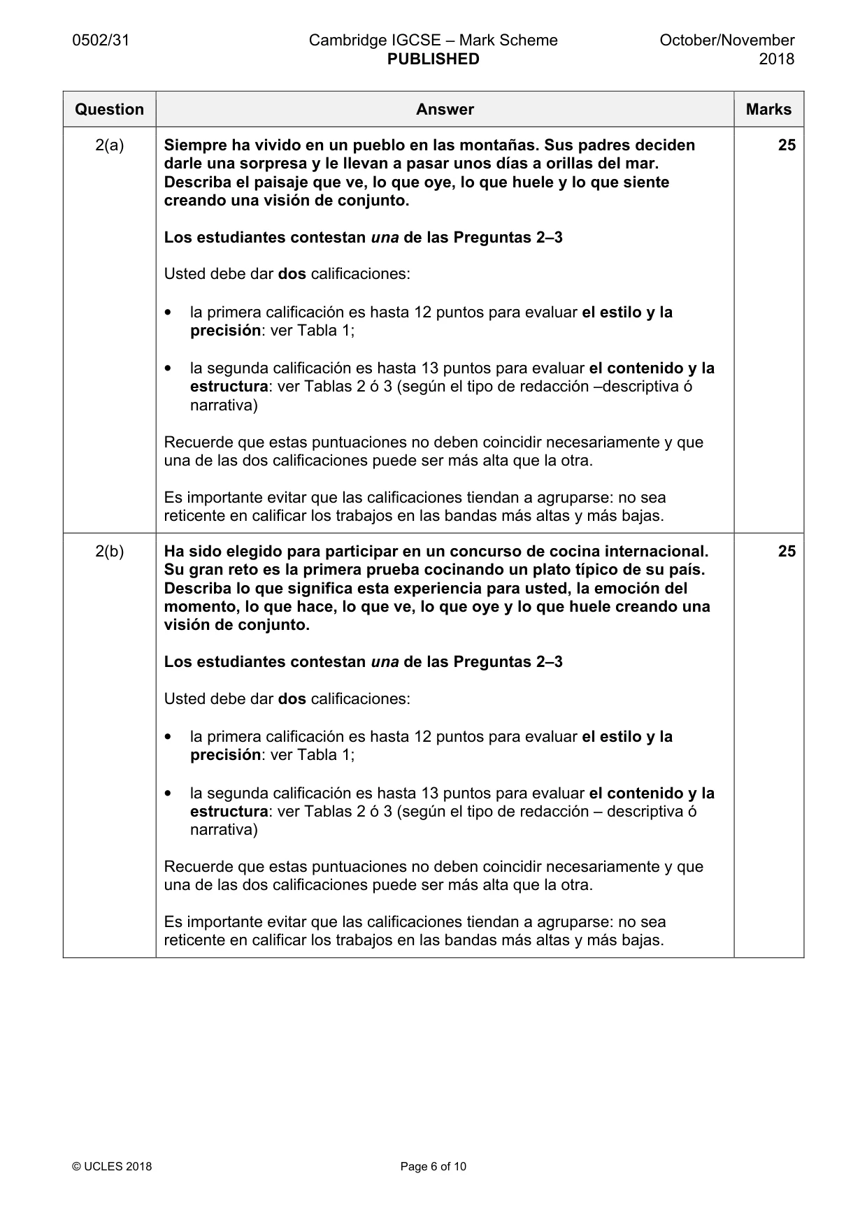 Mark scheme, page 6 of 10