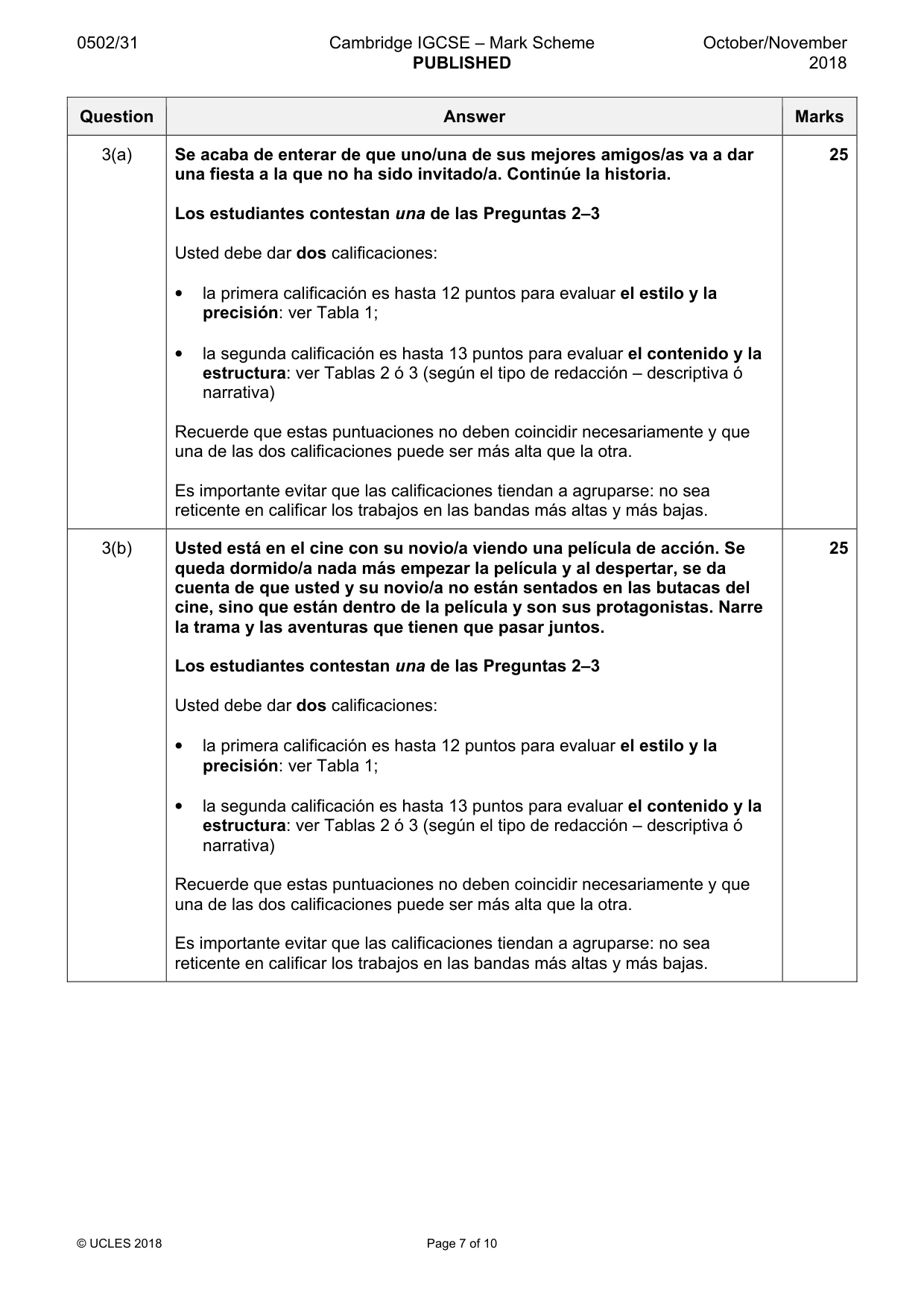Mark scheme, page 7 of 10