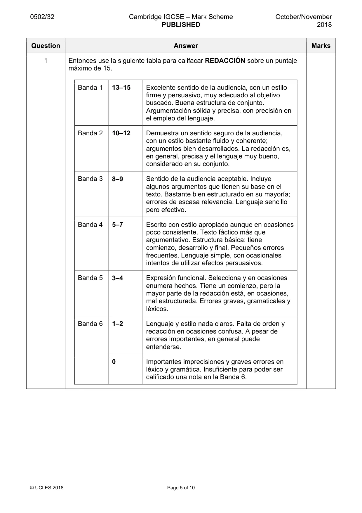 Mark scheme, page 5 of 10