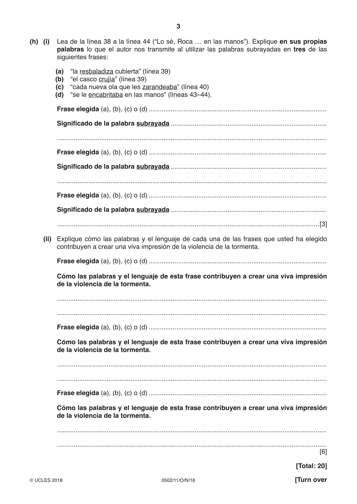Cambridge IGCSE Spanish - First Language 0502 2018 Oct/Nov Paper 1 · Variant 1 question paper, page 3 of 12