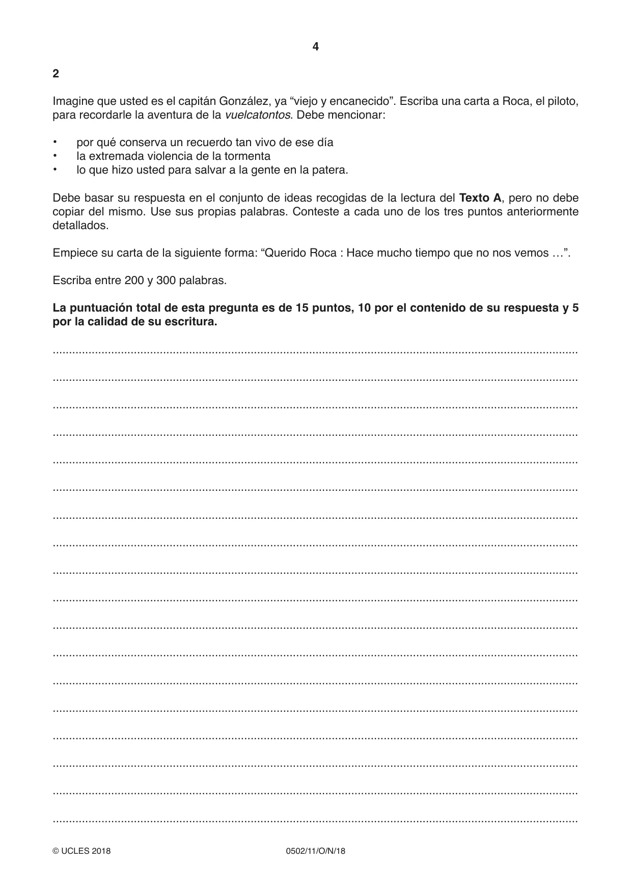 Cambridge IGCSE Spanish - First Language 0502 2018 Oct/Nov Paper 1 · Variant 1 question paper, page 4 of 12