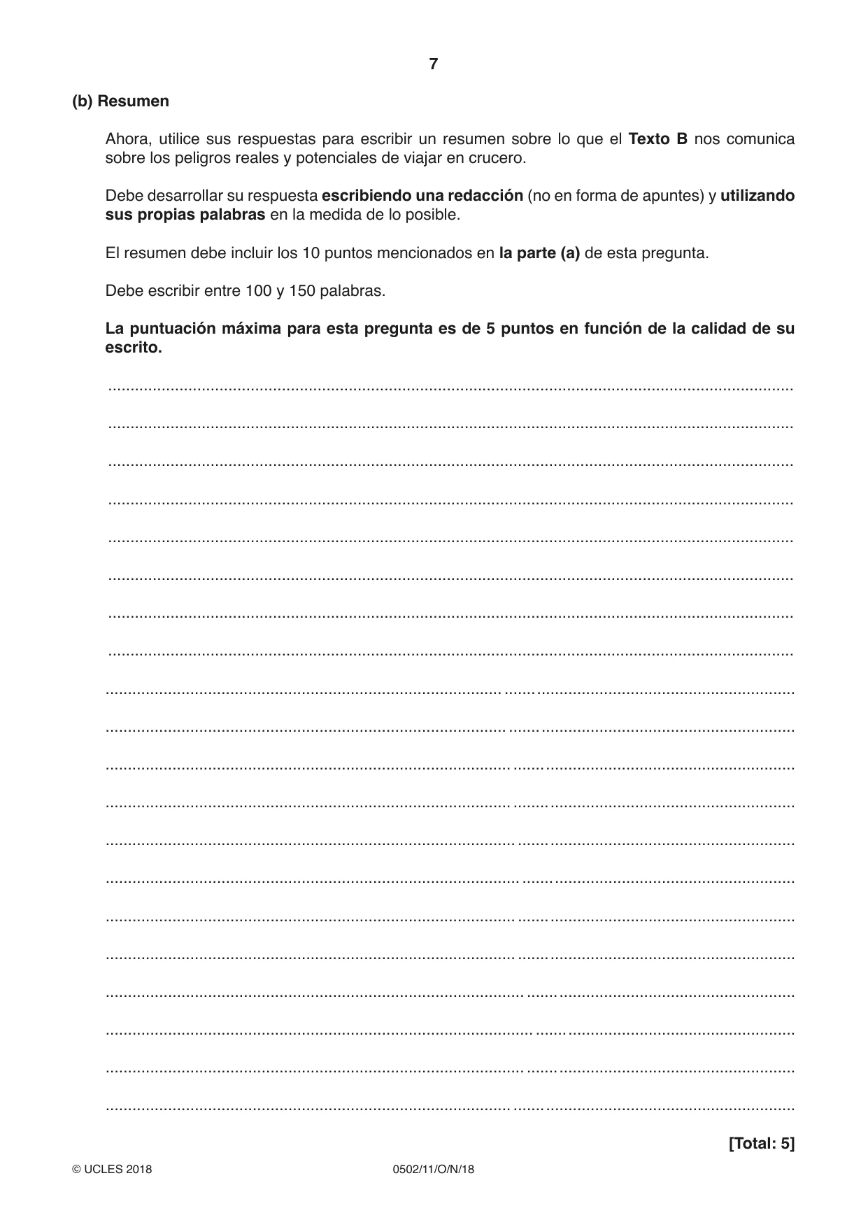 Cambridge IGCSE Spanish - First Language 0502 2018 Oct/Nov Paper 1 · Variant 1 question paper, page 7 of 12