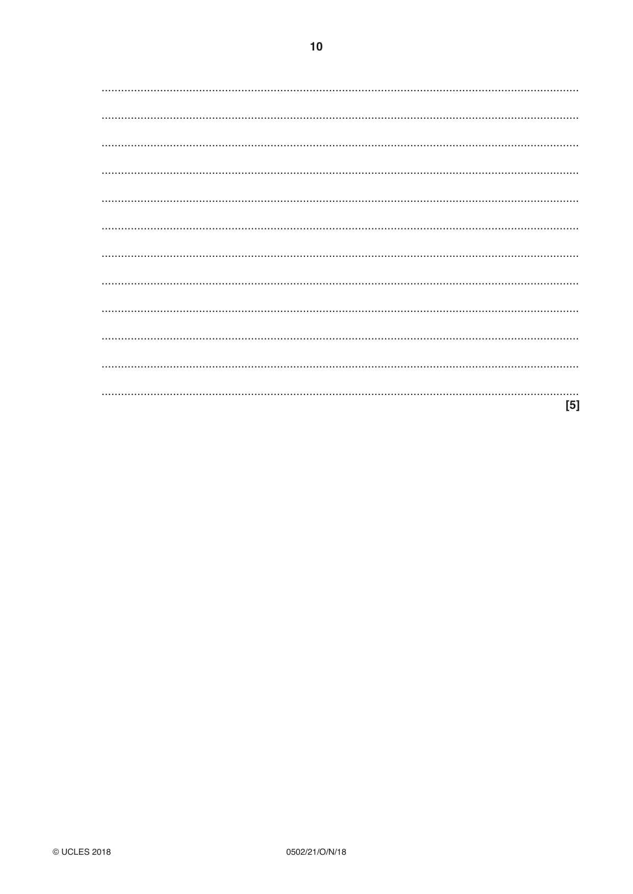 Cambridge IGCSE Spanish - First Language 0502 2018 Oct/Nov Paper 2 · Variant 1 question paper, page 10 of 12