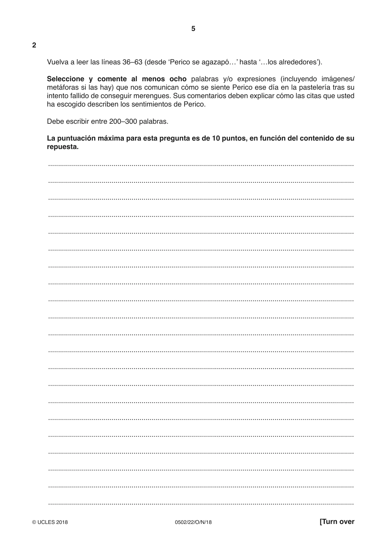 Cambridge IGCSE Spanish - First Language 0502 2018 Oct/Nov Paper 2 · Variant 2 question paper, page 5 of 12