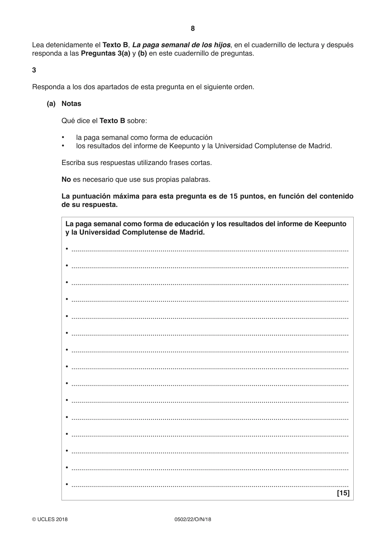 Cambridge IGCSE Spanish - First Language 0502 2018 Oct/Nov Paper 2 · Variant 2 question paper, page 8 of 12