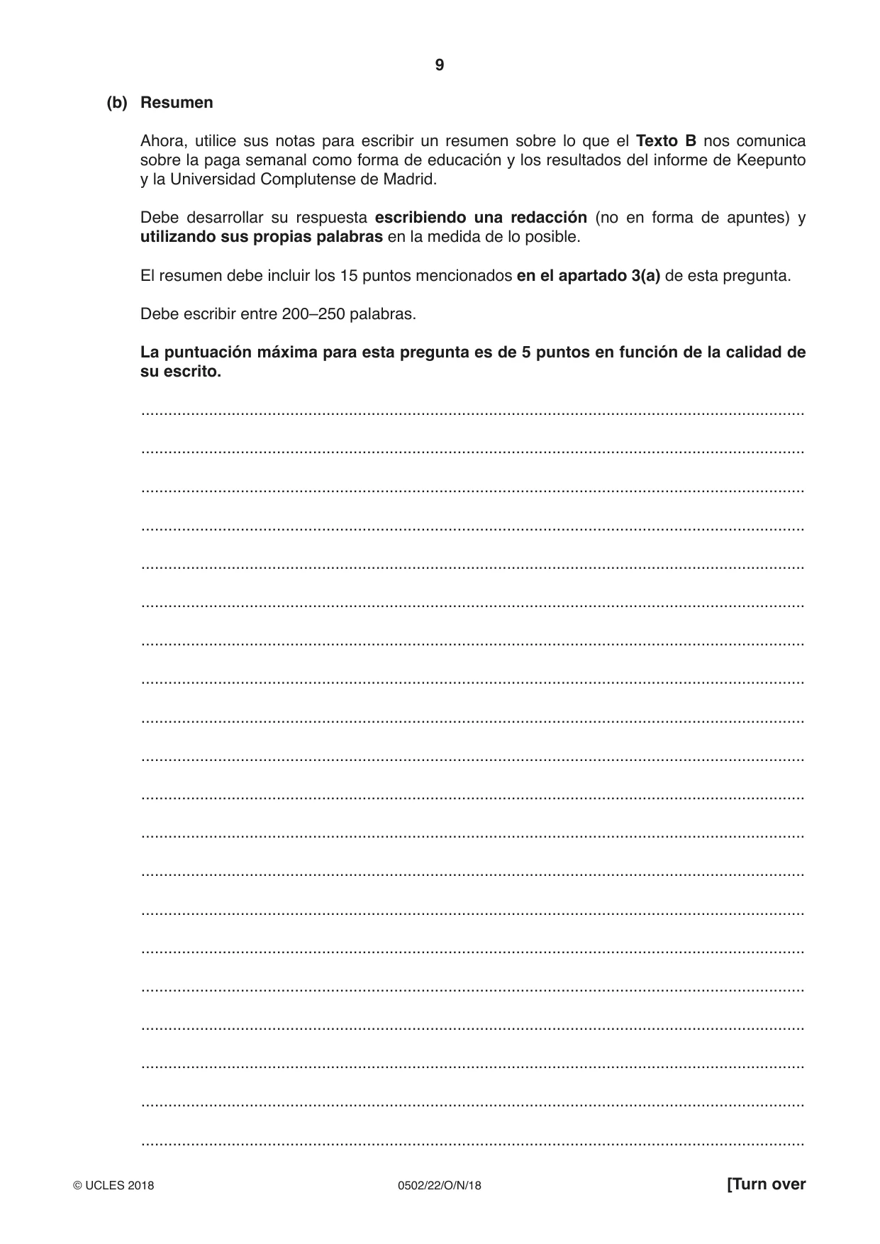 Cambridge IGCSE Spanish - First Language 0502 2018 Oct/Nov Paper 2 · Variant 2 question paper, page 9 of 12