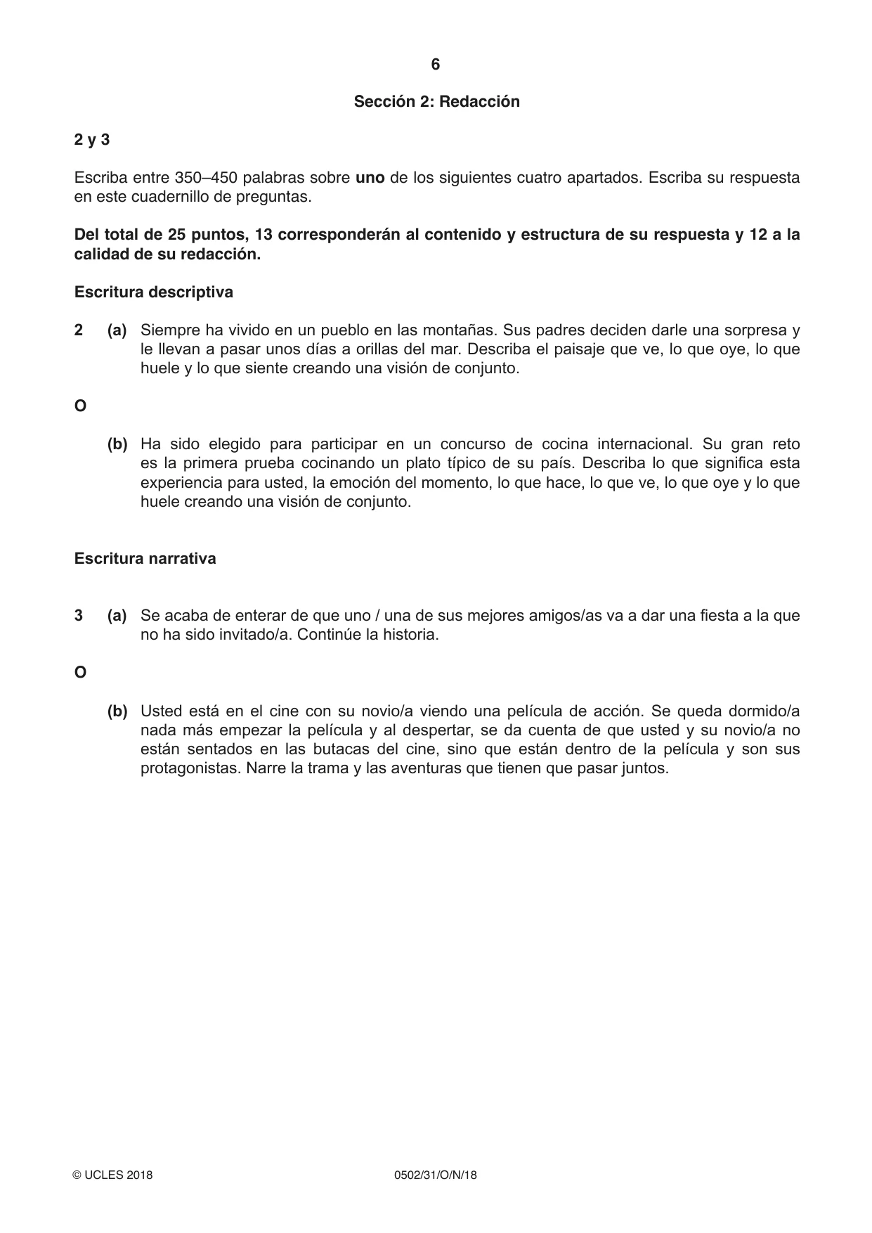 Cambridge IGCSE Spanish - First Language 0502 2018 Oct/Nov Paper 3 · Variant 1 question paper, page 6 of 12
