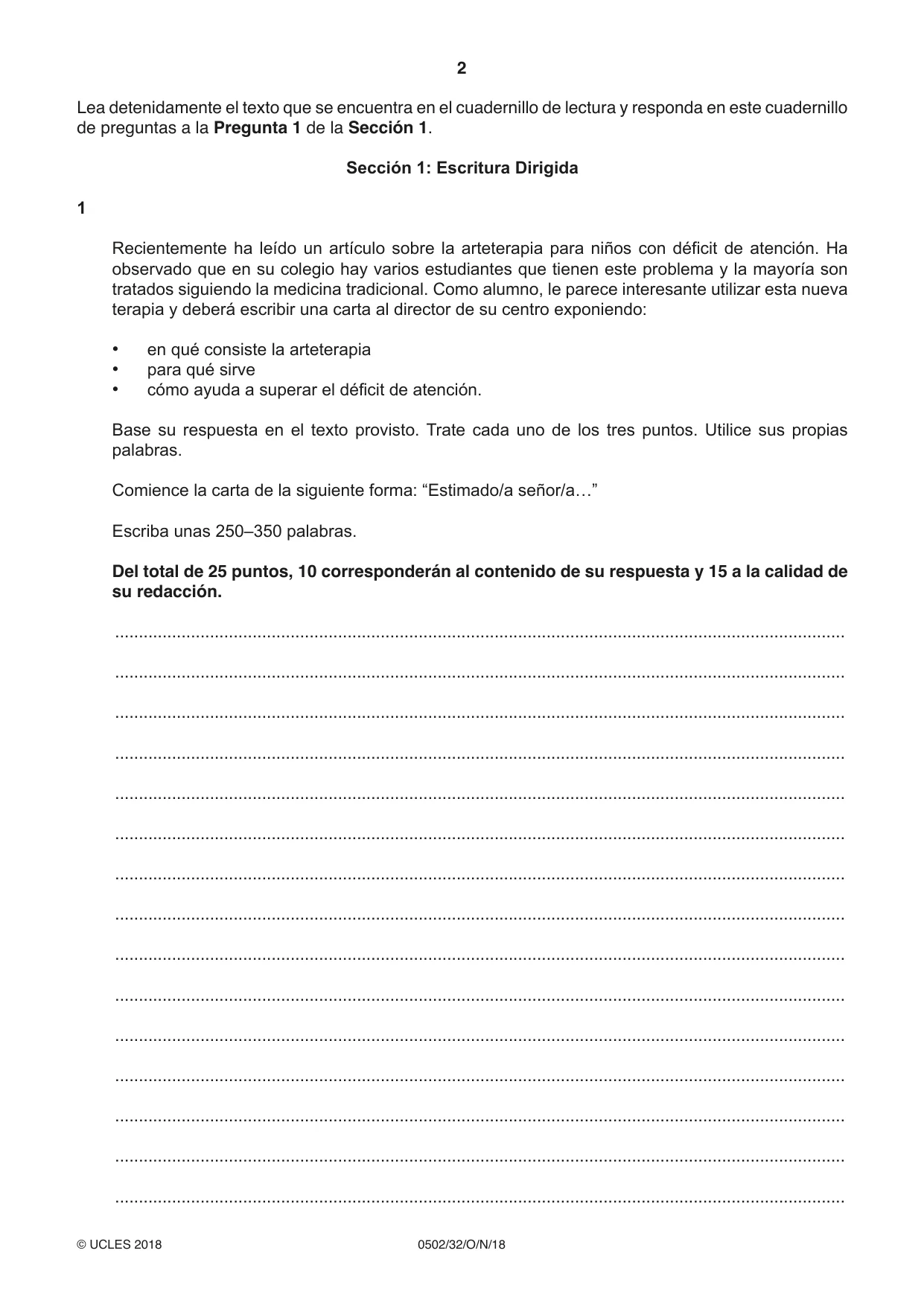Cambridge IGCSE Spanish - First Language 0502 2018 Oct/Nov Paper 3 · Variant 2 question paper, page 2 of 12