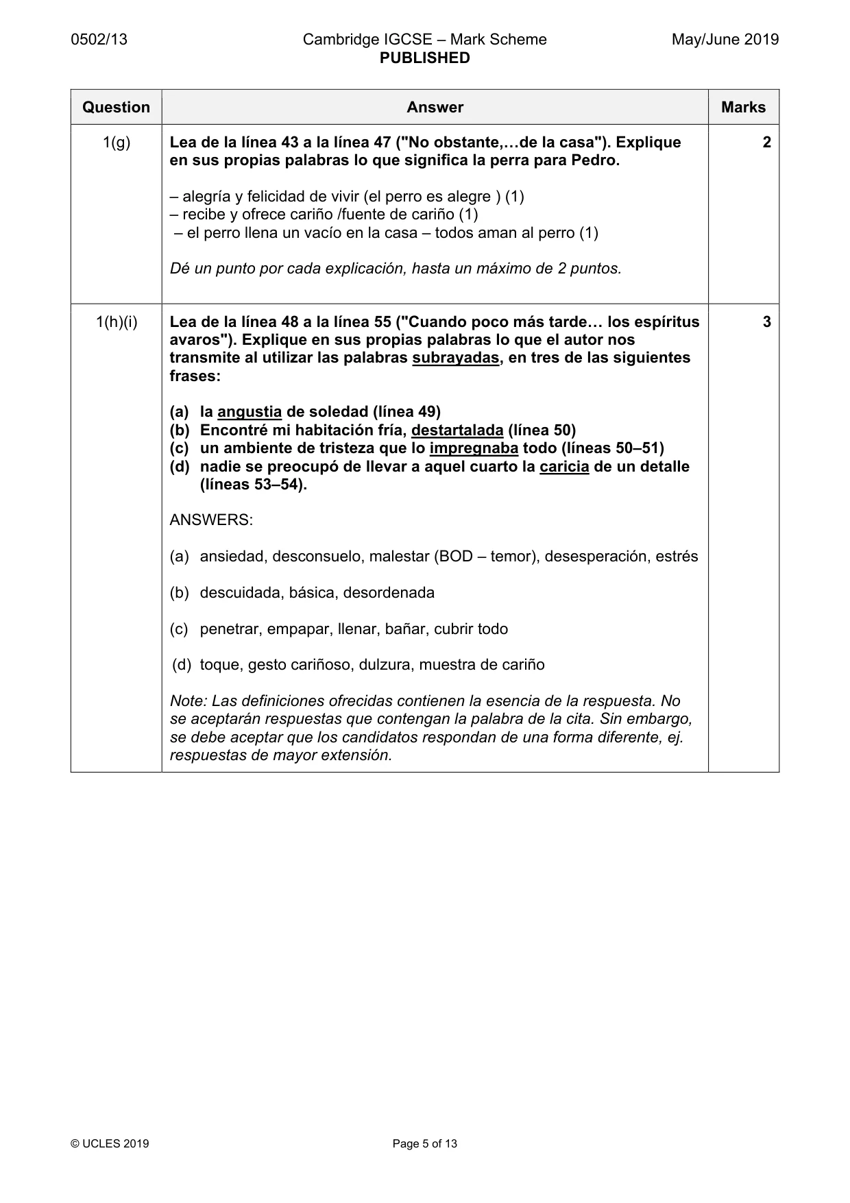Mark scheme, page 5 of 13