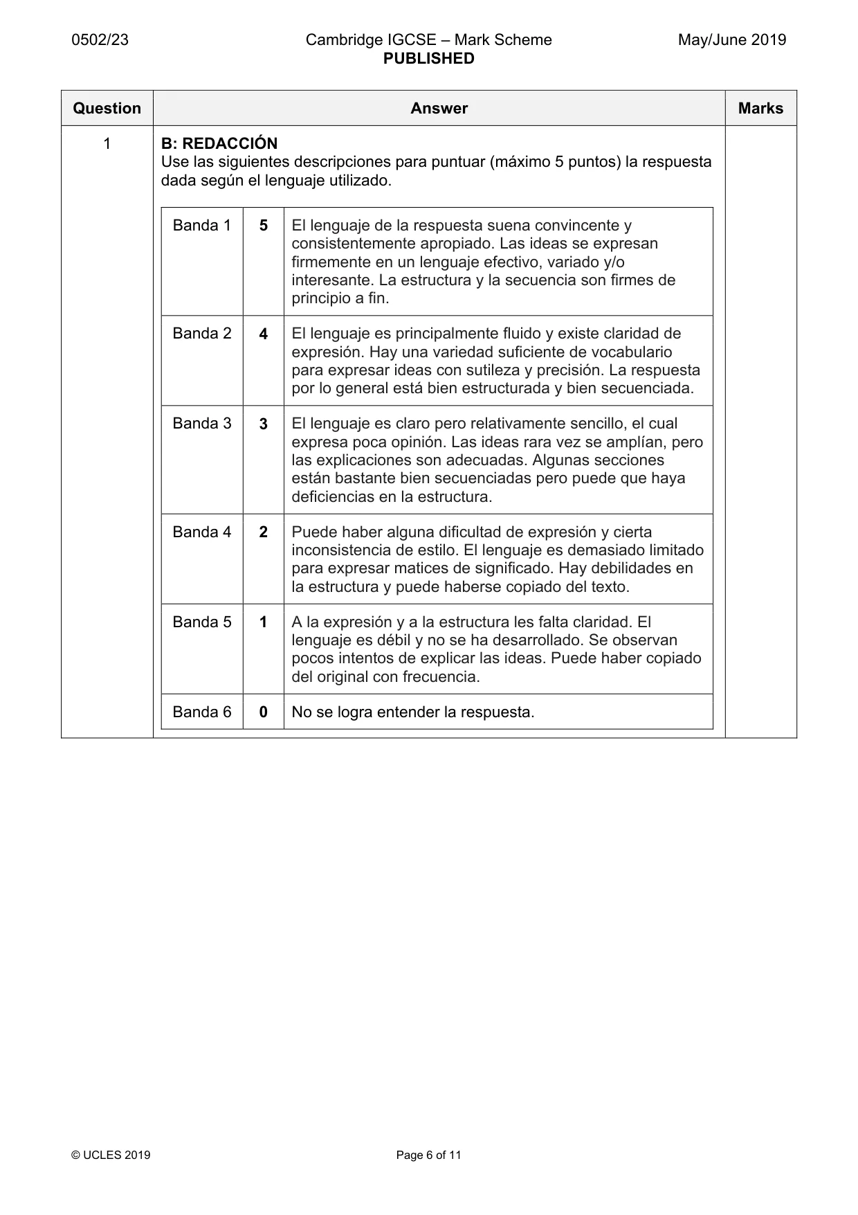 Mark scheme, page 6 of 11