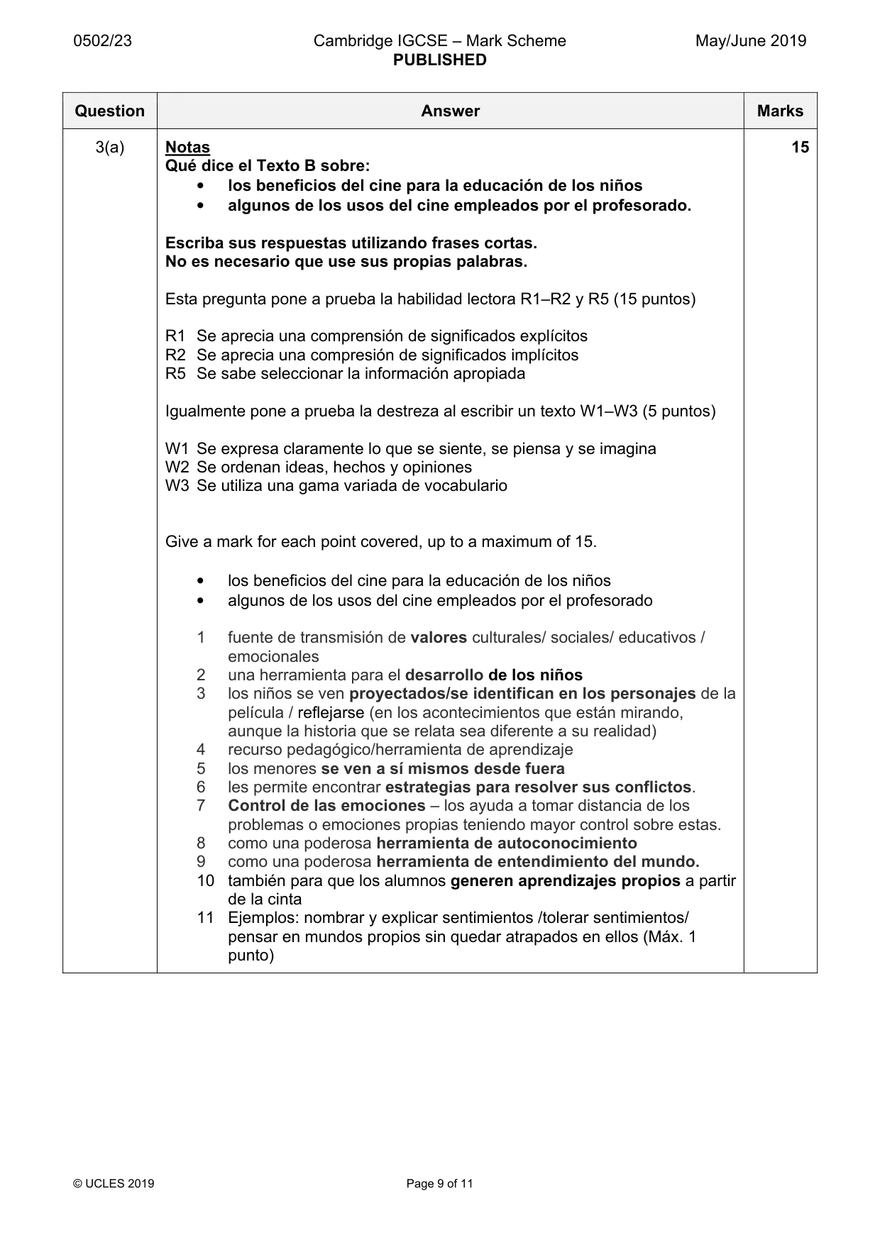 Mark scheme, page 9 of 11