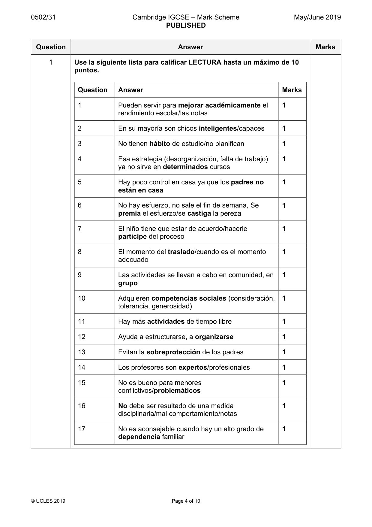 Mark scheme, page 4 of 10