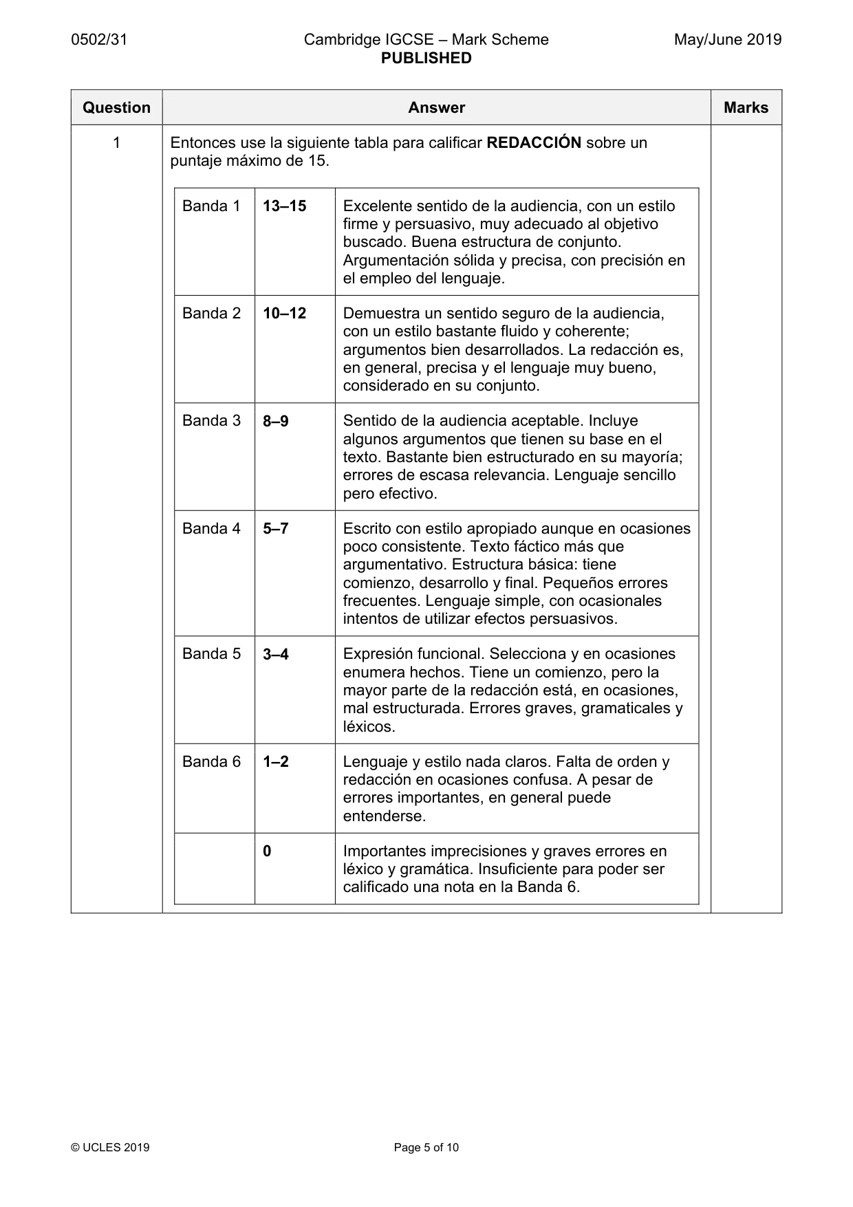 Mark scheme, page 5 of 10