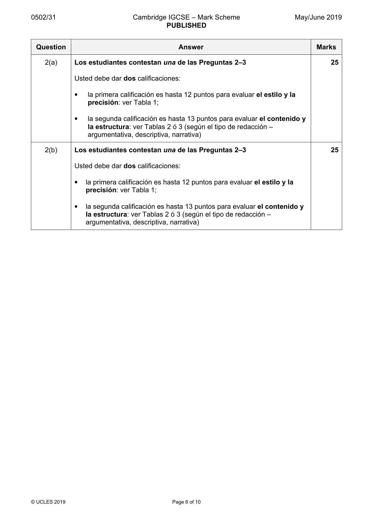 Mark scheme, page 6 of 10