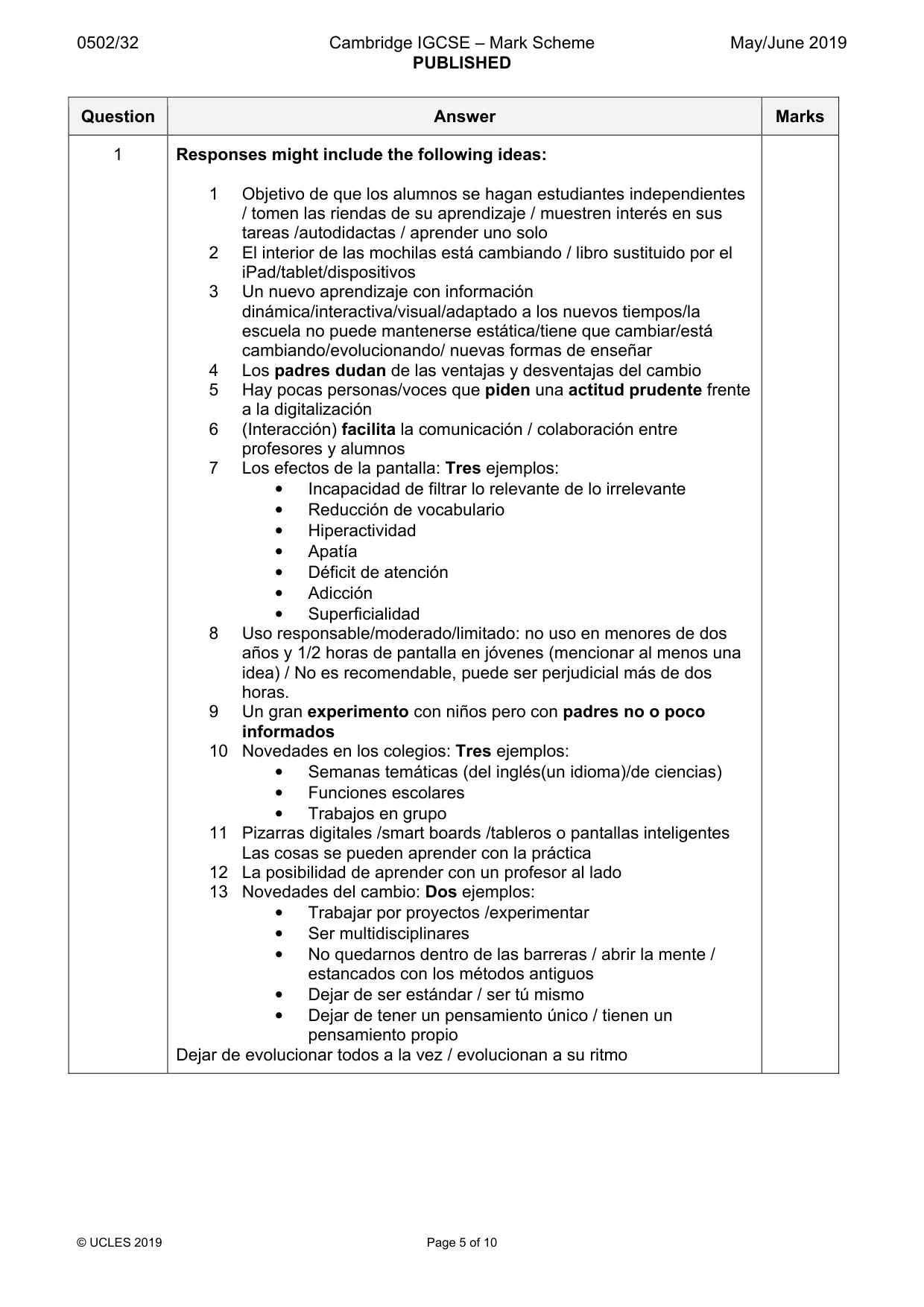 Mark scheme, page 5 of 10