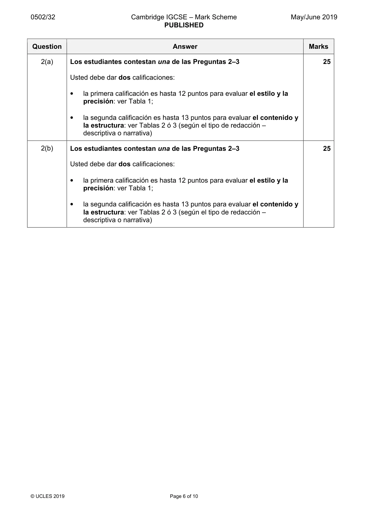 Mark scheme, page 6 of 10