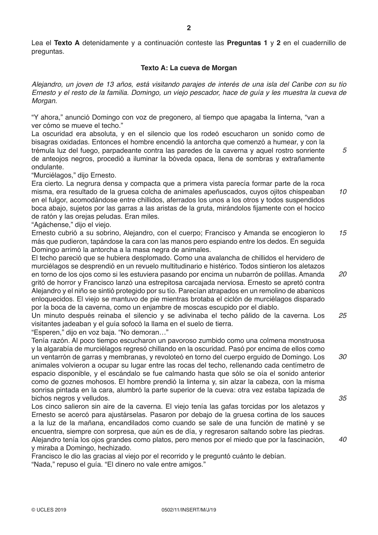 Cambridge IGCSE Spanish - First Language 0502 2019 May/June Paper 1 · Variant 1 question paper, page 2 of 4