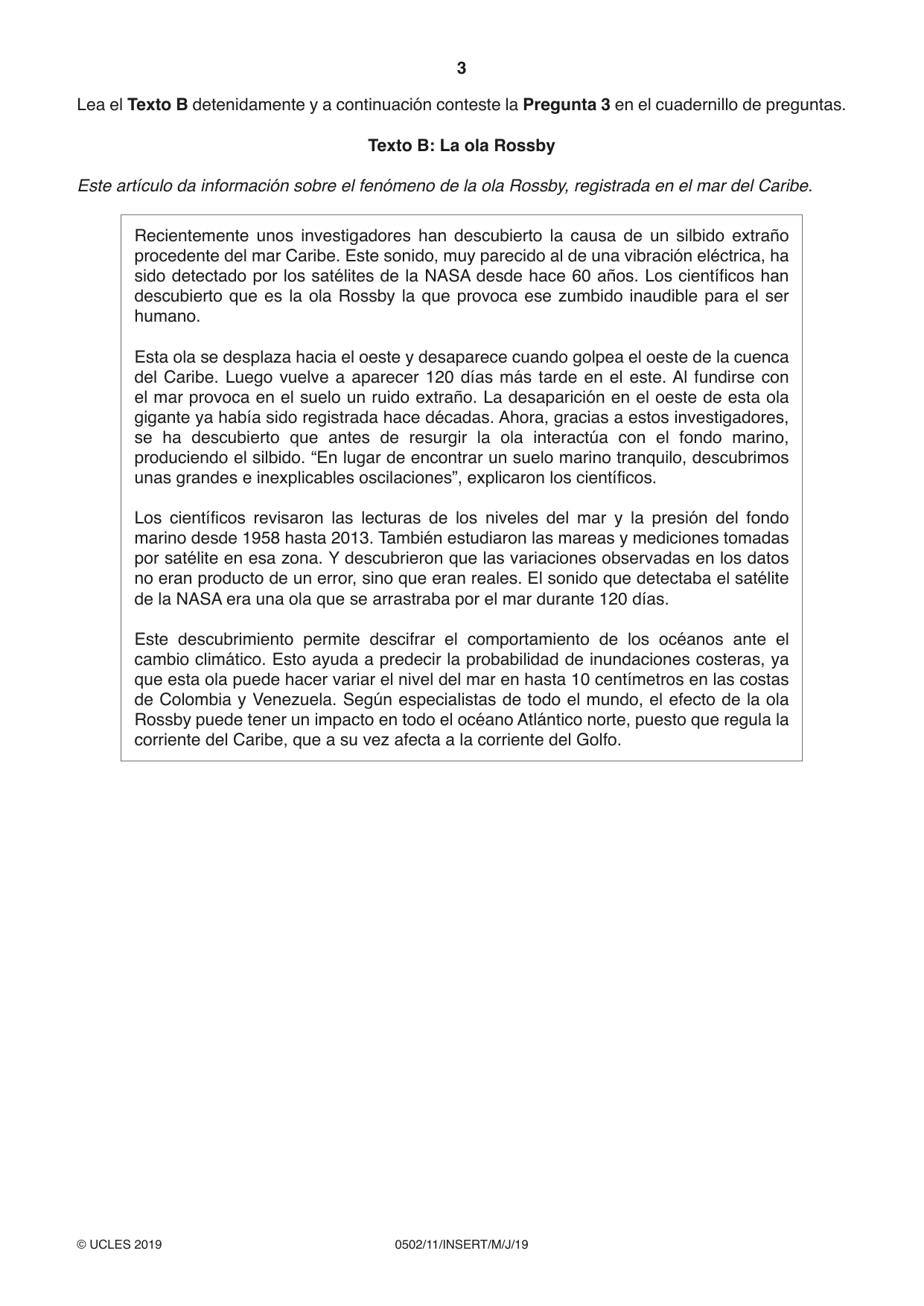 Cambridge IGCSE Spanish - First Language 0502 2019 May/June Paper 1 · Variant 1 question paper, page 3 of 4