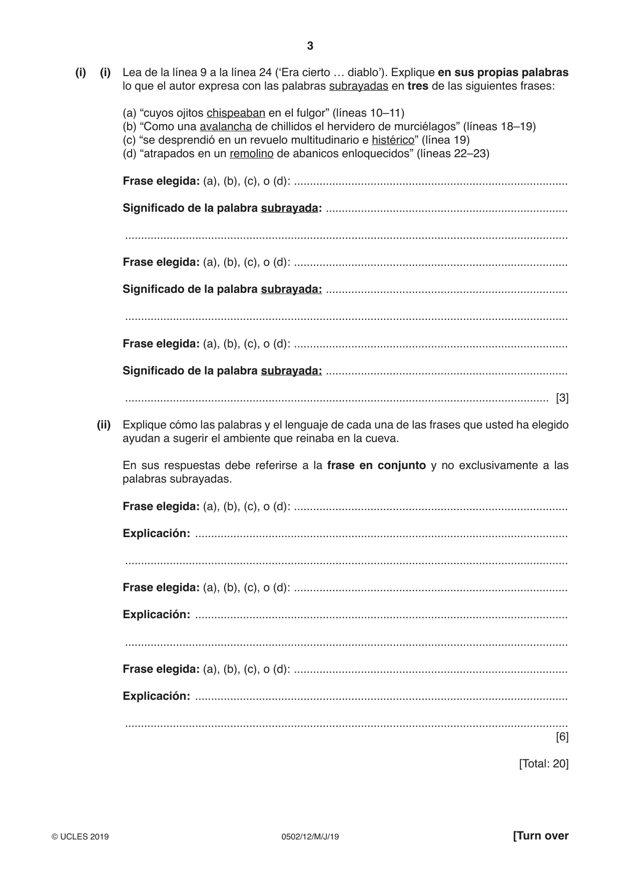 Cambridge IGCSE Spanish - First Language 0502 2019 May/June Paper 1 · Variant 2 question paper, page 3 of 12