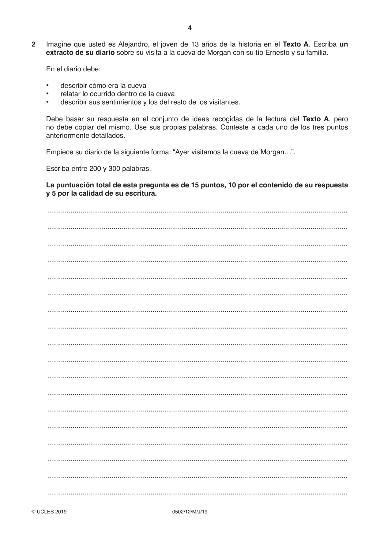 Cambridge IGCSE Spanish - First Language 0502 2019 May/June Paper 1 · Variant 2 question paper, page 4 of 12