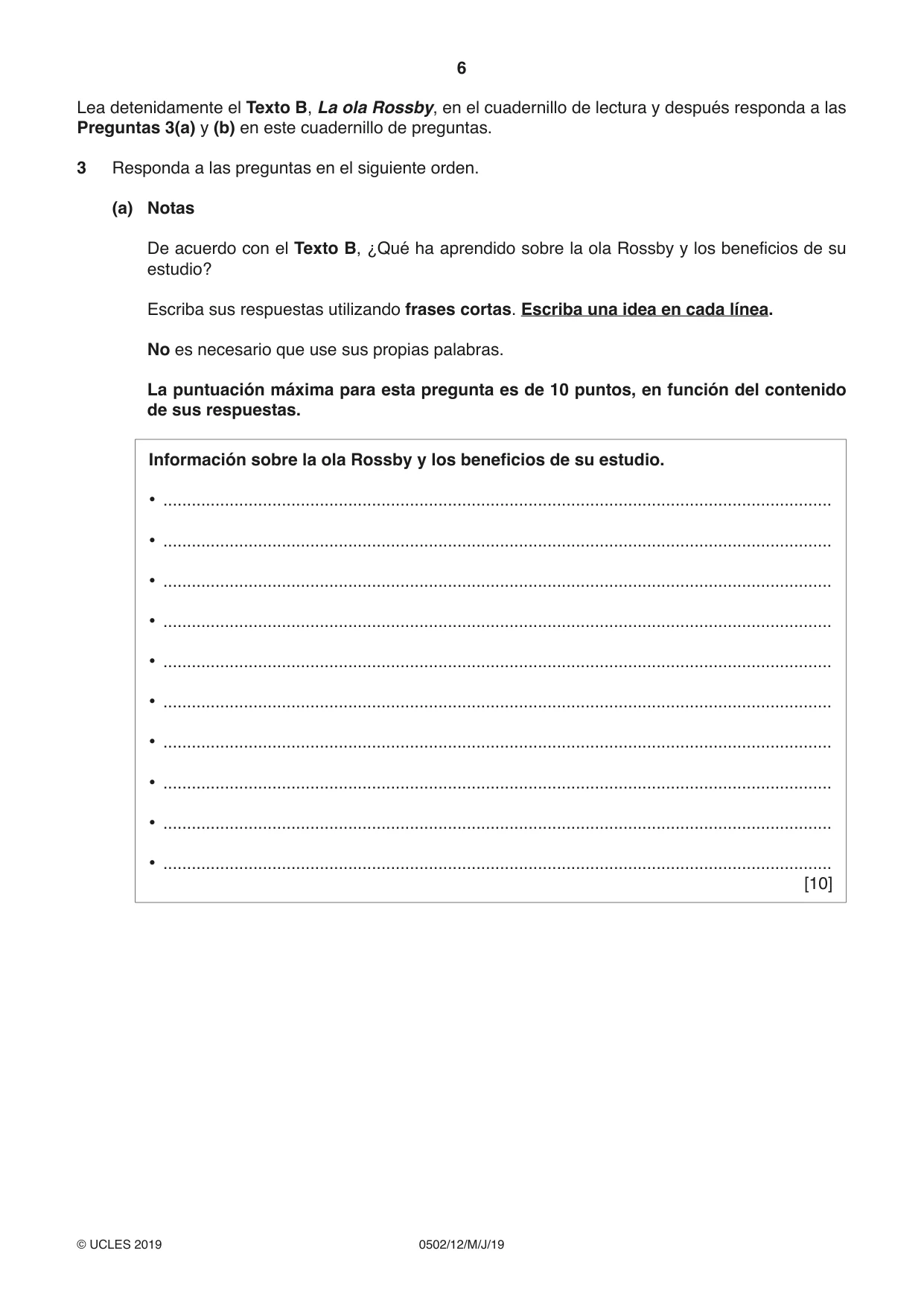 Cambridge IGCSE Spanish - First Language 0502 2019 May/June Paper 1 · Variant 2 question paper, page 6 of 12