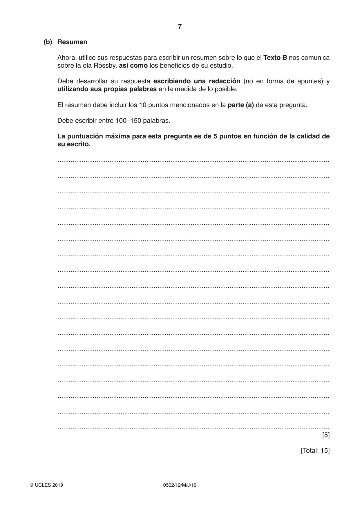 Cambridge IGCSE Spanish - First Language 0502 2019 May/June Paper 1 · Variant 2 question paper, page 7 of 12