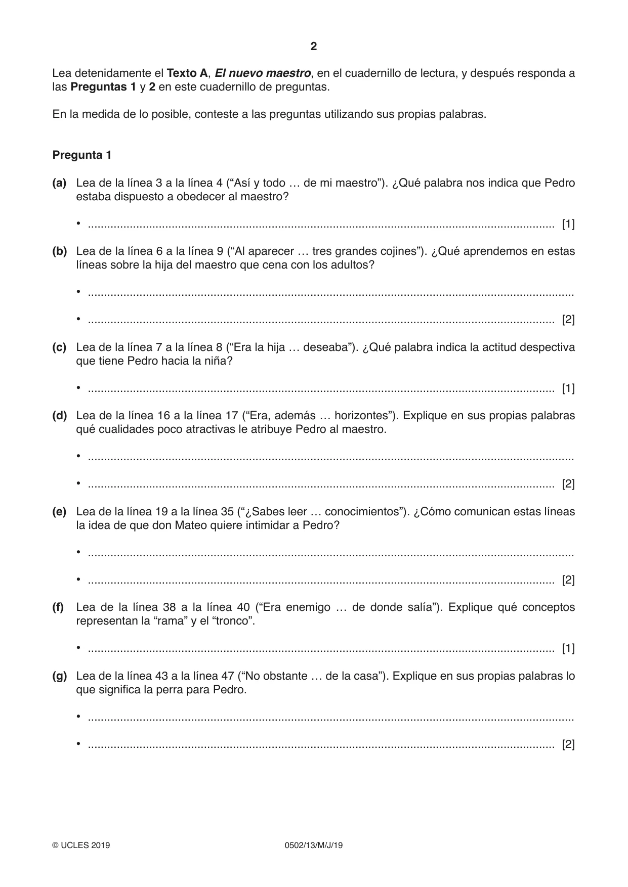 Cambridge IGCSE Spanish - First Language 0502 2019 May/June Paper 1 · Variant 3 question paper, page 2 of 12