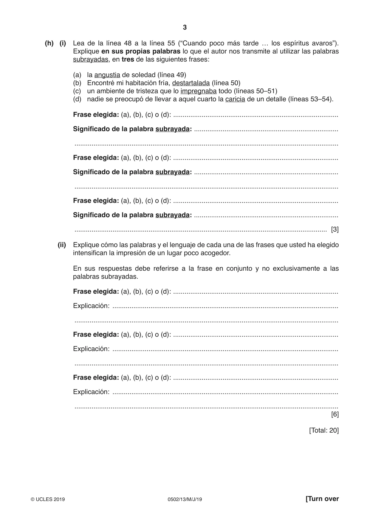 Cambridge IGCSE Spanish - First Language 0502 2019 May/June Paper 1 · Variant 3 question paper, page 3 of 12