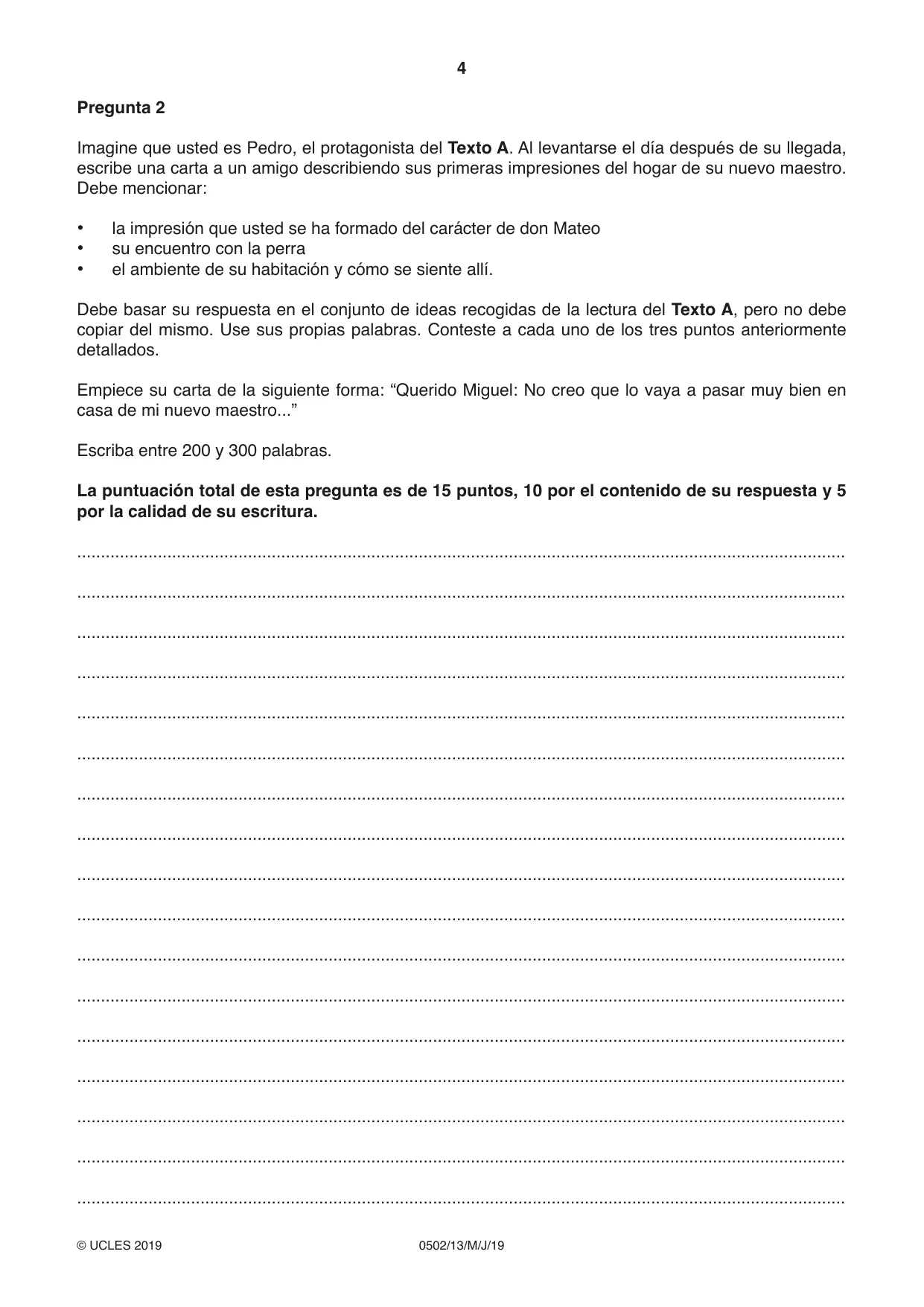 Cambridge IGCSE Spanish - First Language 0502 2019 May/June Paper 1 · Variant 3 question paper, page 4 of 12