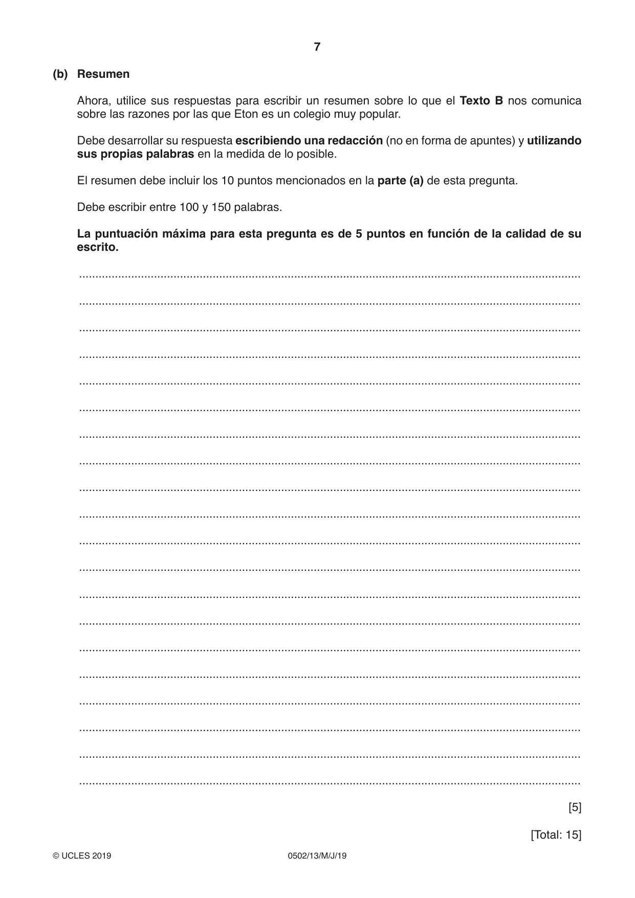 Cambridge IGCSE Spanish - First Language 0502 2019 May/June Paper 1 · Variant 3 question paper, page 7 of 12