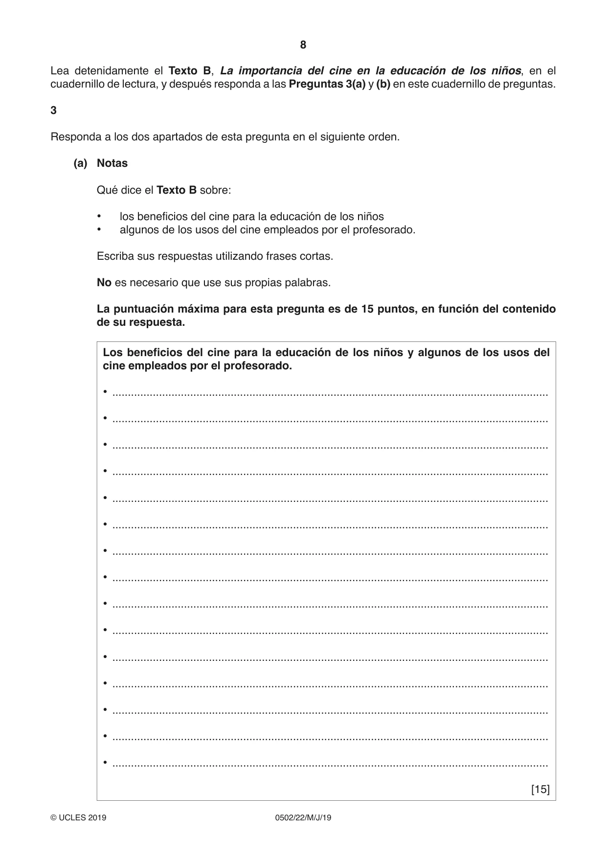 Cambridge IGCSE Spanish - First Language 0502 2019 May/June Paper 2 · Variant 2 question paper, page 8 of 12