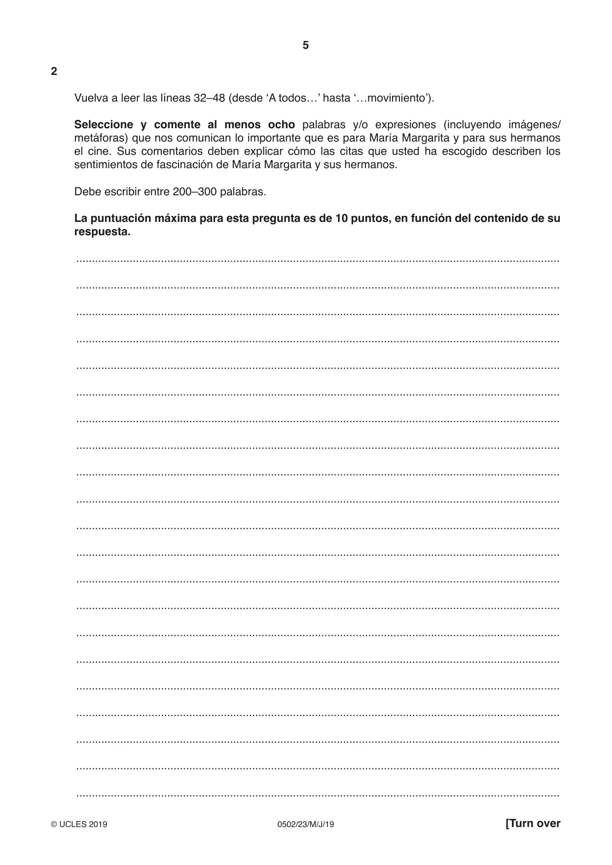 Cambridge IGCSE Spanish - First Language 0502 2019 May/June Paper 2 · Variant 3 question paper, page 5 of 12