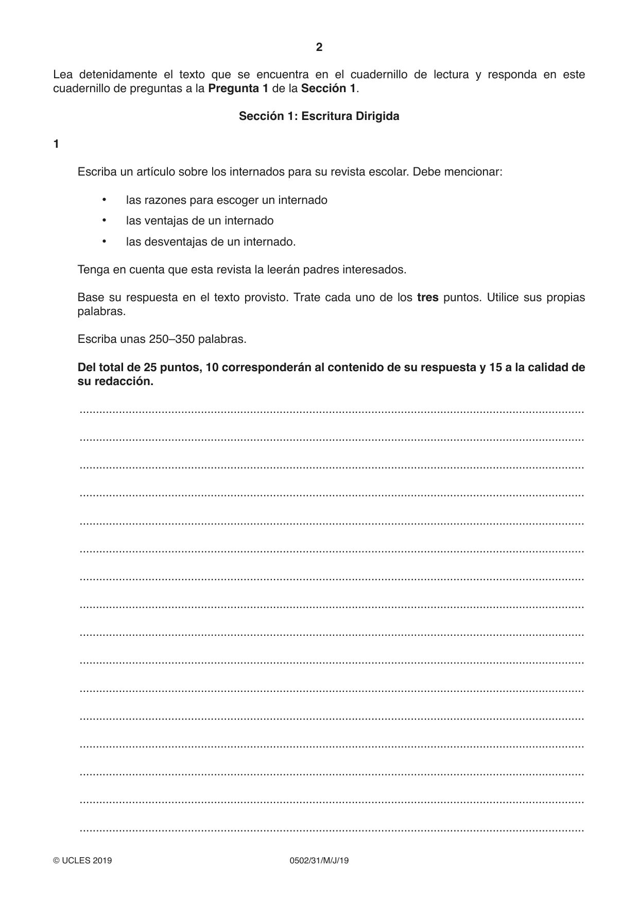 Cambridge IGCSE Spanish - First Language 0502 2019 May/June Paper 3 · Variant 1 question paper, page 2 of 12