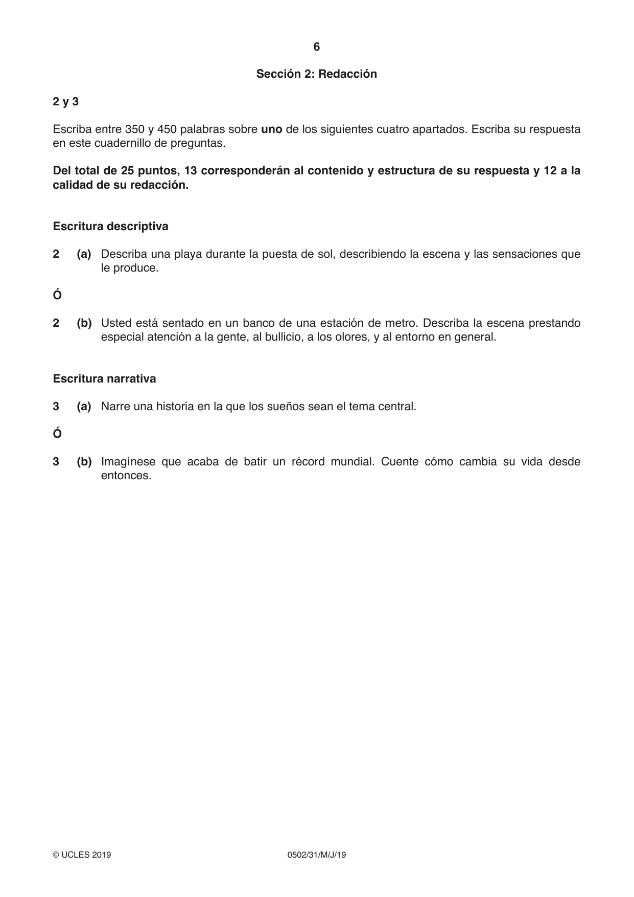 Cambridge IGCSE Spanish - First Language 0502 2019 May/June Paper 3 · Variant 1 question paper, page 6 of 12
