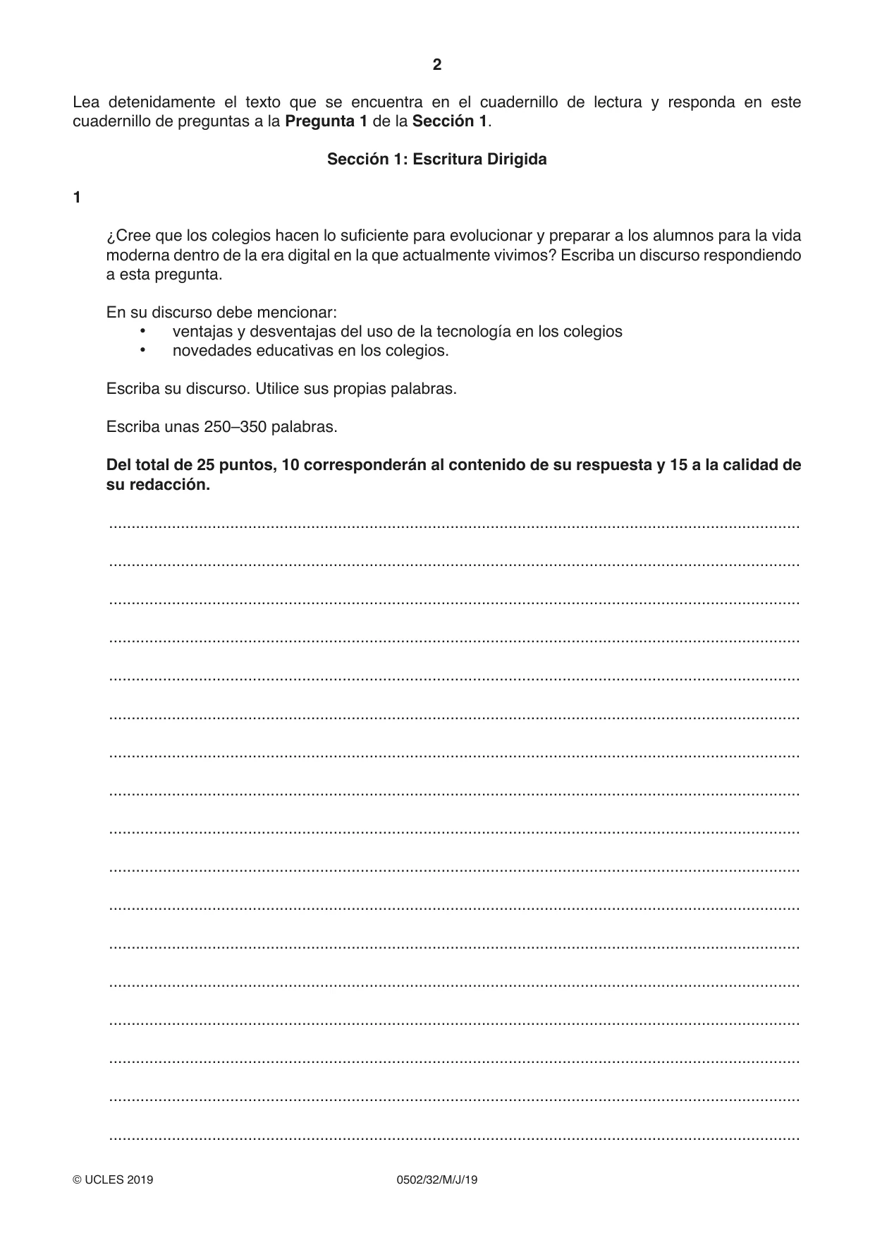 Cambridge IGCSE Spanish - First Language 0502 2019 May/June Paper 3 · Variant 2 question paper, page 2 of 12