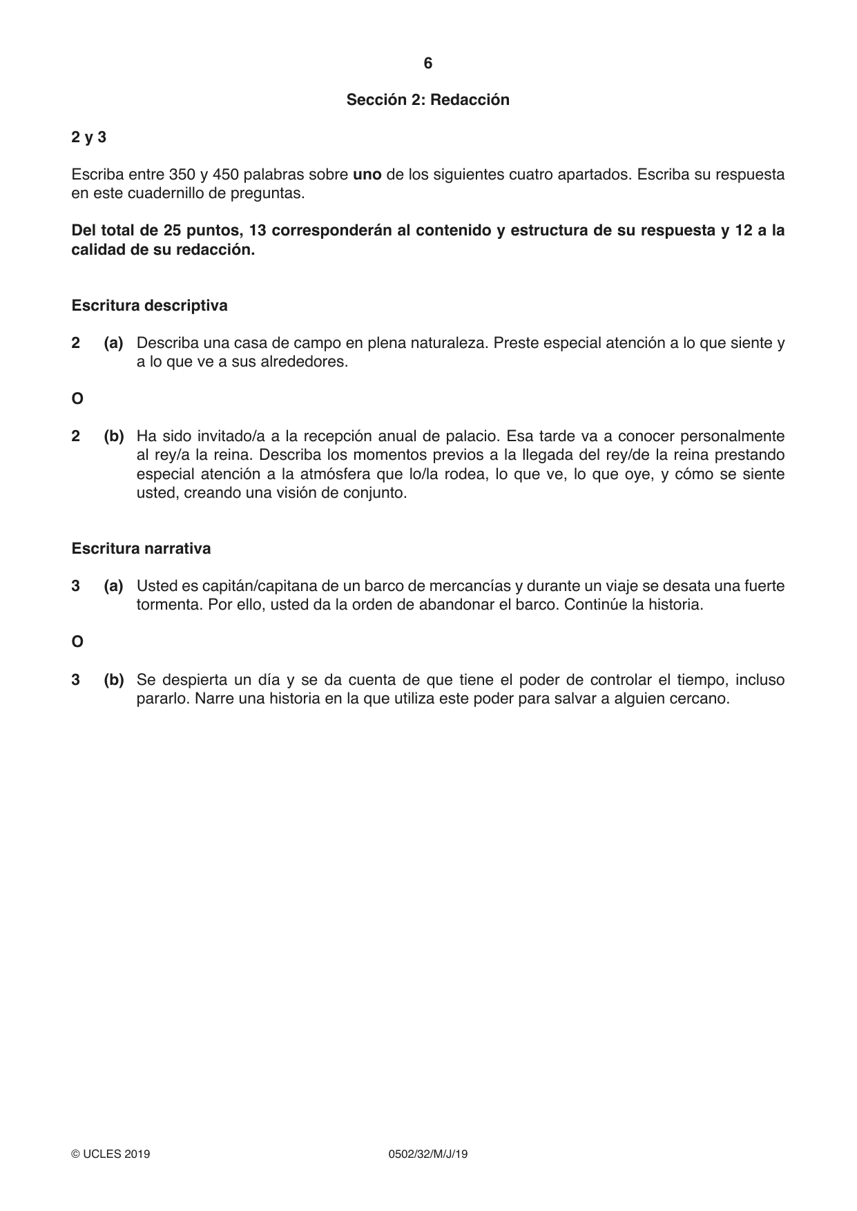 Cambridge IGCSE Spanish - First Language 0502 2019 May/June Paper 3 · Variant 2 question paper, page 6 of 12