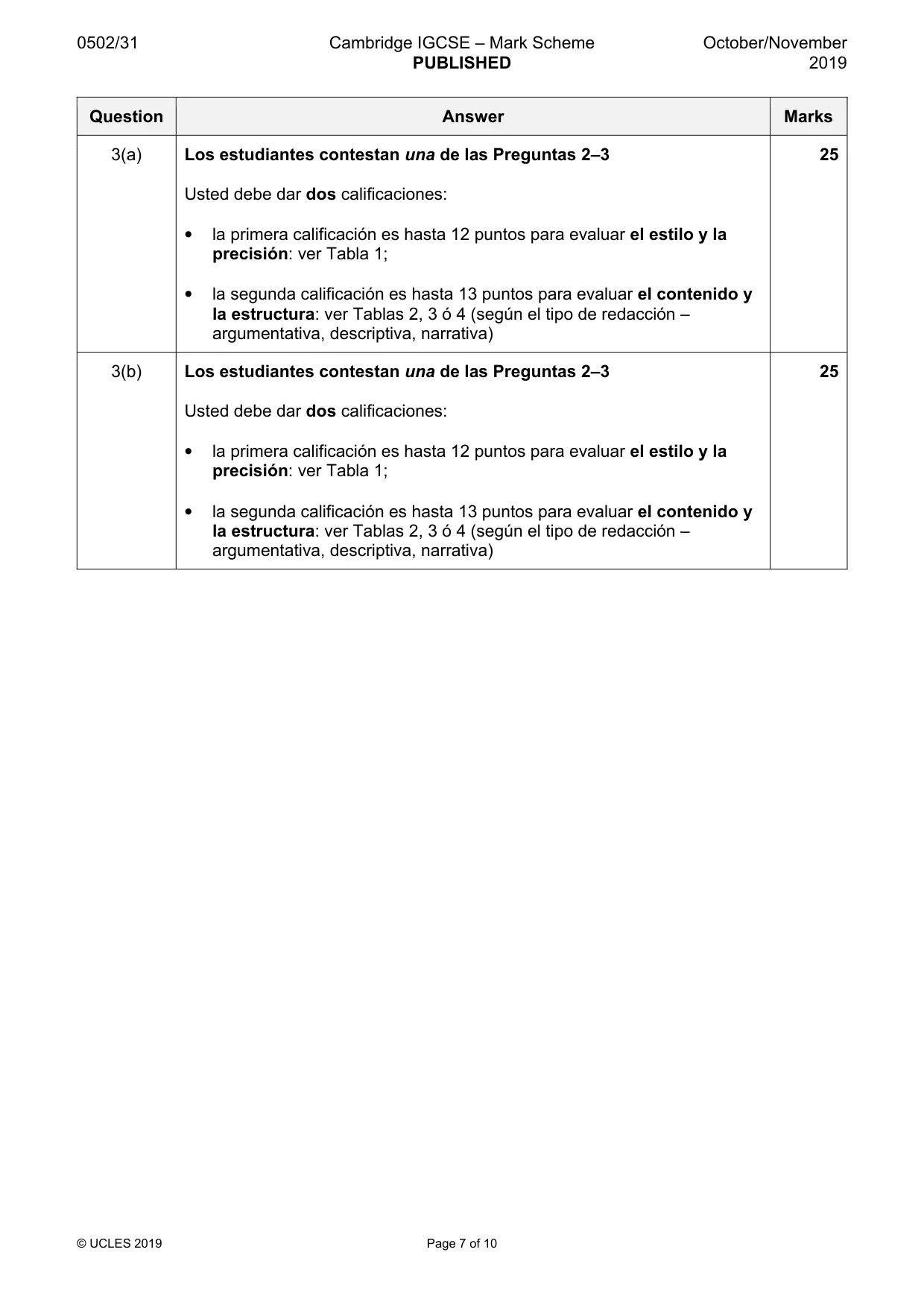 Mark scheme, page 7 of 10
