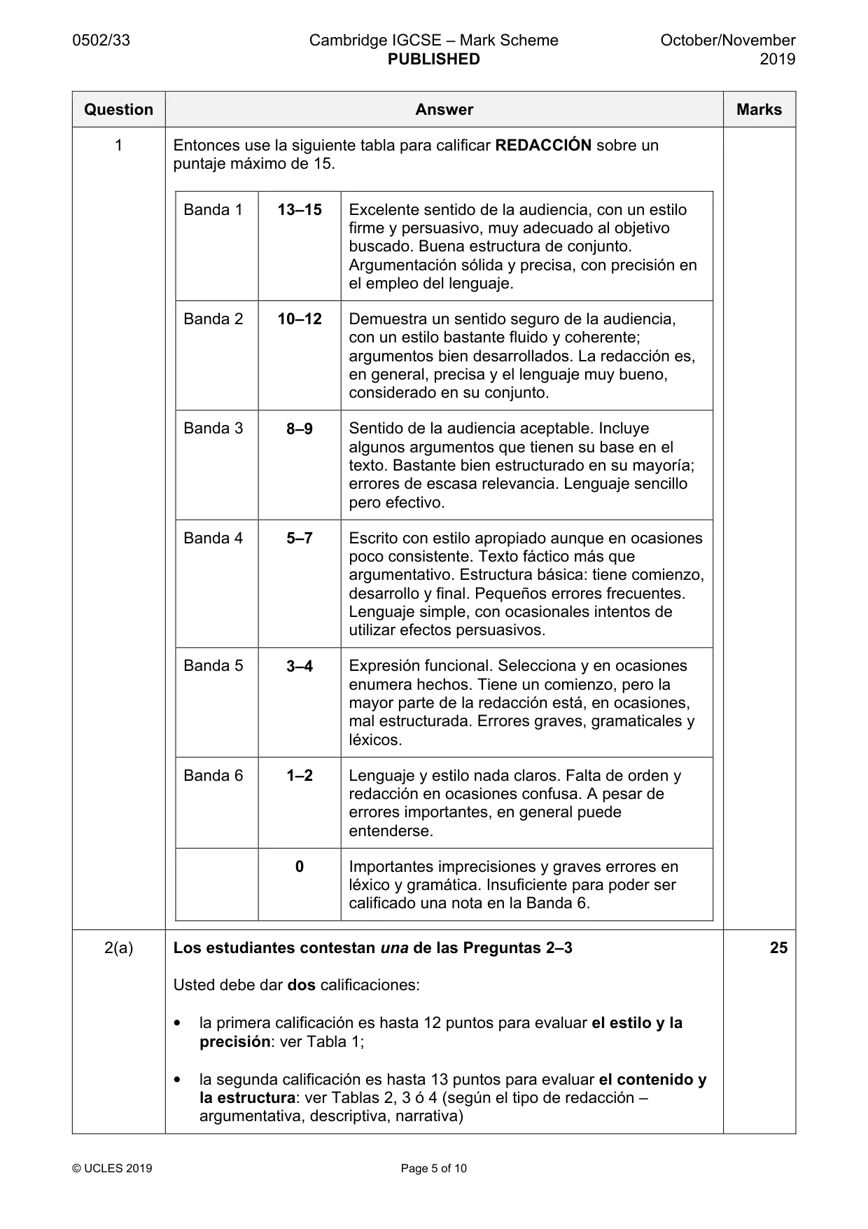 Mark scheme, page 5 of 10
