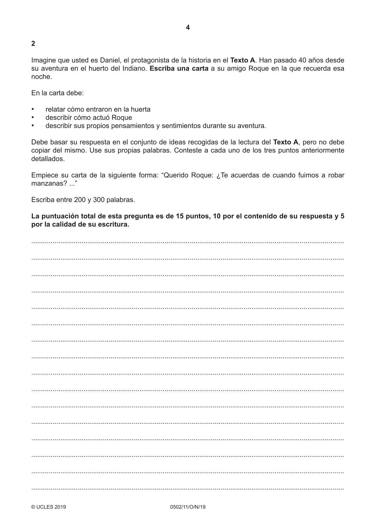 Cambridge IGCSE Spanish - First Language 0502 2019 Oct/Nov Paper 1 · Variant 1 question paper, page 4 of 12
