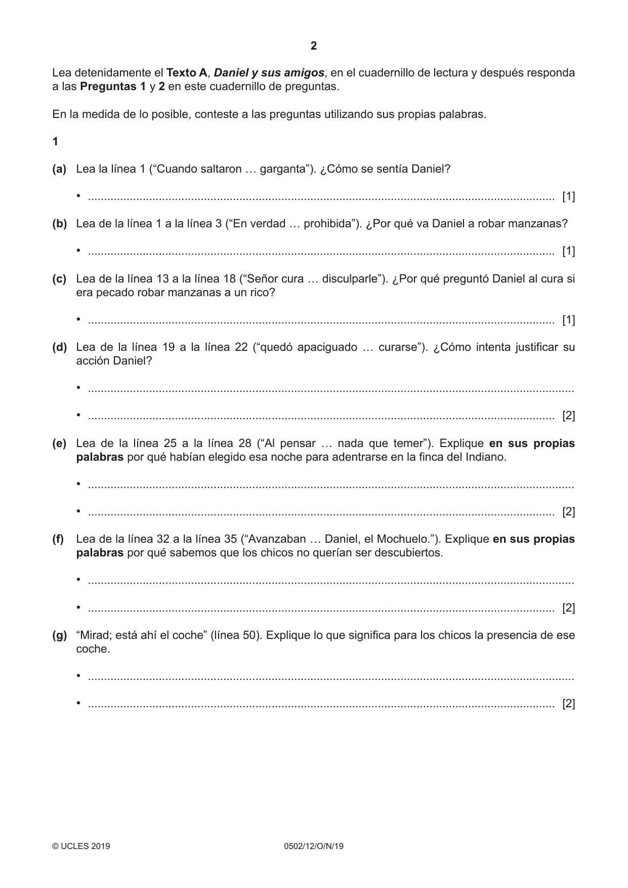 Cambridge IGCSE Spanish - First Language 0502 2019 Oct/Nov Paper 1 · Variant 2 question paper, page 2 of 12