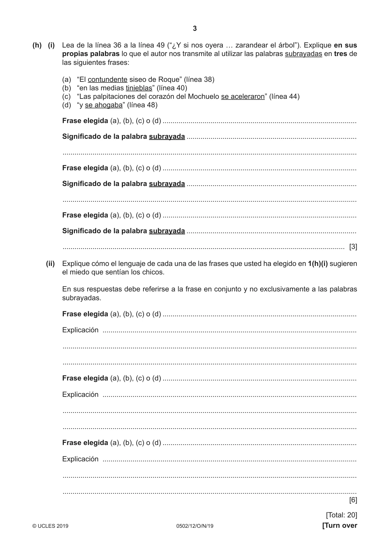 Cambridge IGCSE Spanish - First Language 0502 2019 Oct/Nov Paper 1 · Variant 2 question paper, page 3 of 12