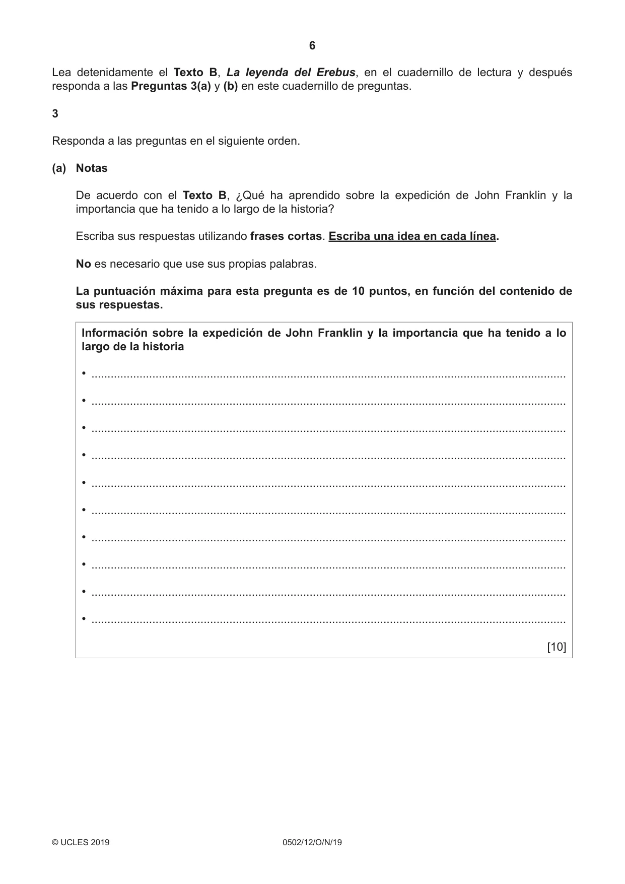Cambridge IGCSE Spanish - First Language 0502 2019 Oct/Nov Paper 1 · Variant 2 question paper, page 6 of 12