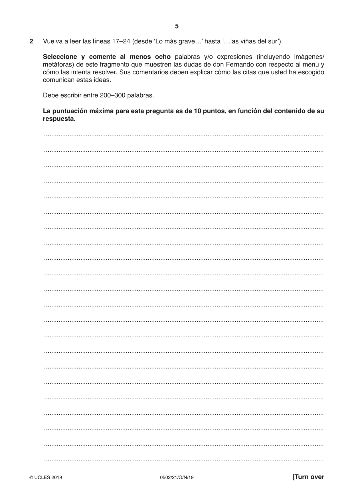 Cambridge IGCSE Spanish - First Language 0502 2019 Oct/Nov Paper 2 · Variant 1 question paper, page 5 of 12