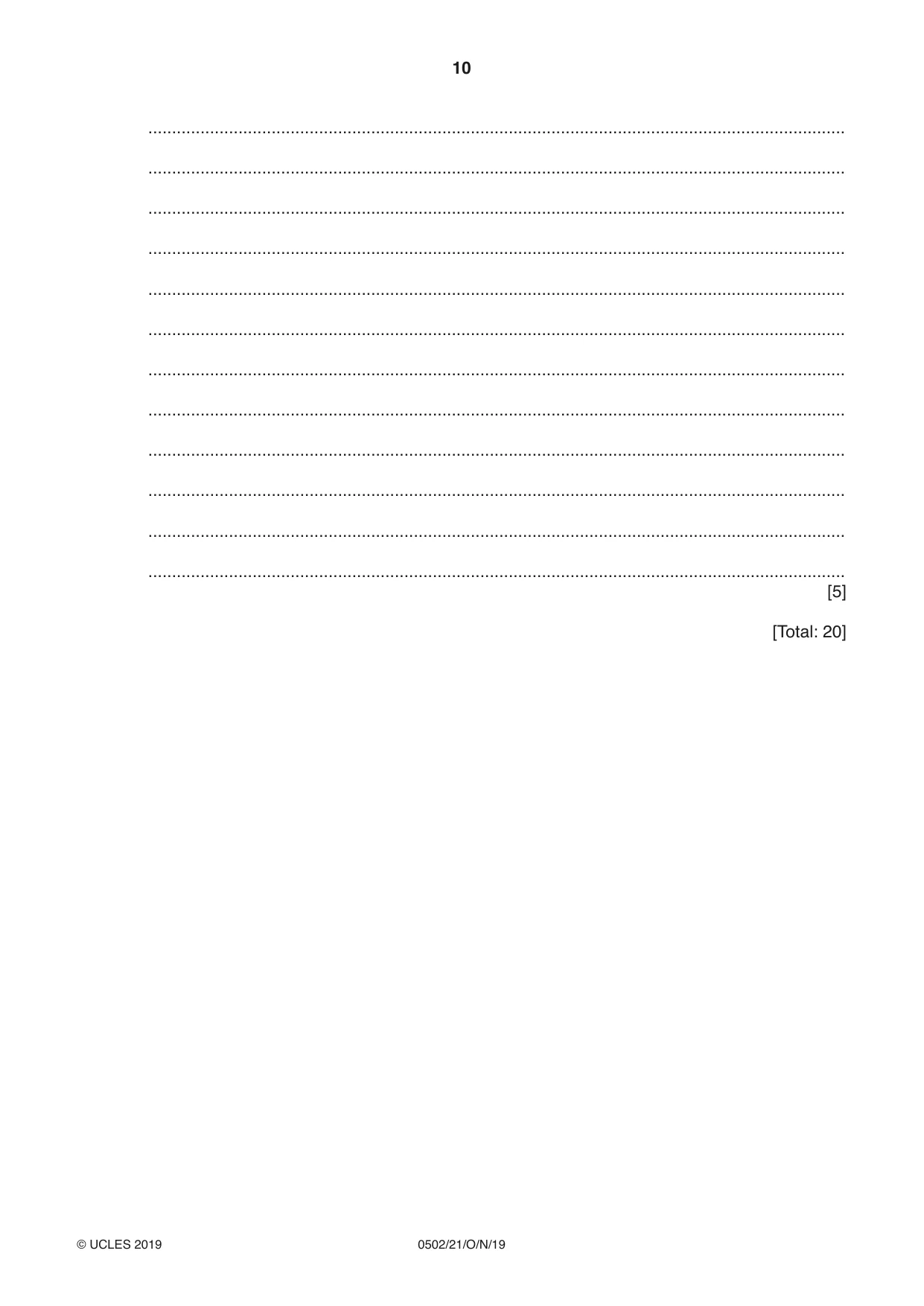 Cambridge IGCSE Spanish - First Language 0502 2019 Oct/Nov Paper 2 · Variant 1 question paper, page 10 of 12