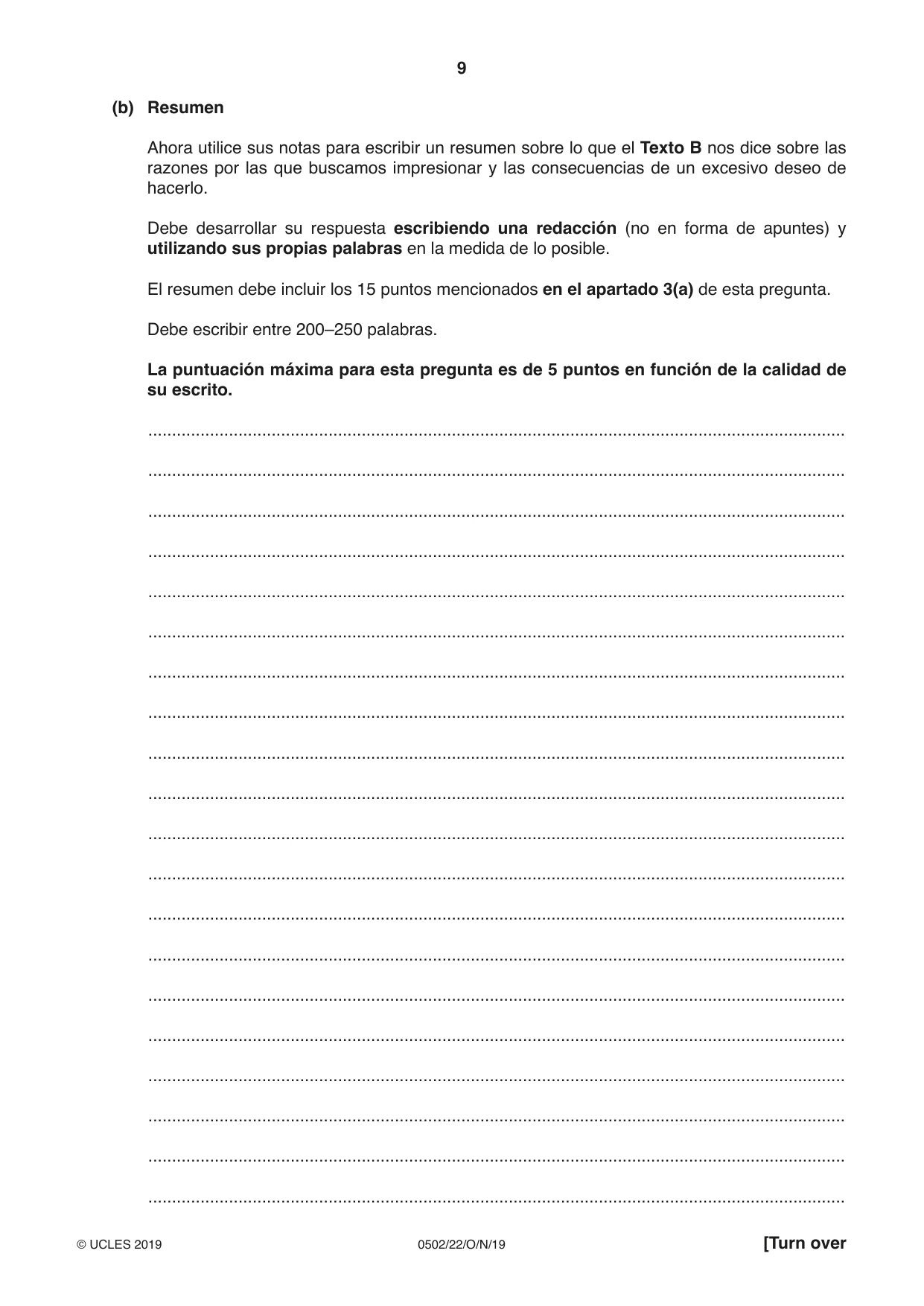 Cambridge IGCSE Spanish - First Language 0502 2019 Oct/Nov Paper 2 · Variant 2 question paper, page 9 of 12
