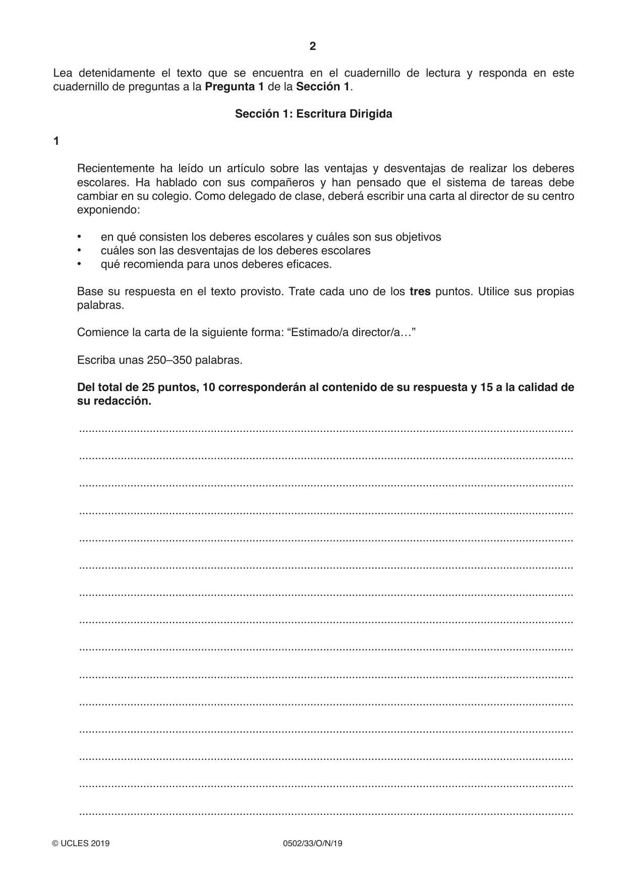 Cambridge IGCSE Spanish - First Language 0502 2019 Oct/Nov Paper 3 · Variant 3 question paper, page 2 of 12